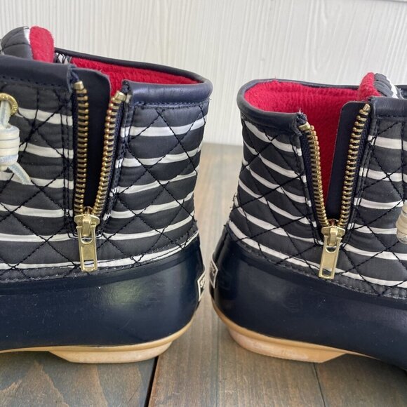 Sperry Saltwater Striped Quilted Duck Boots Navy Blue Side Zip Size 8 (I8) - Picture 5 of 6